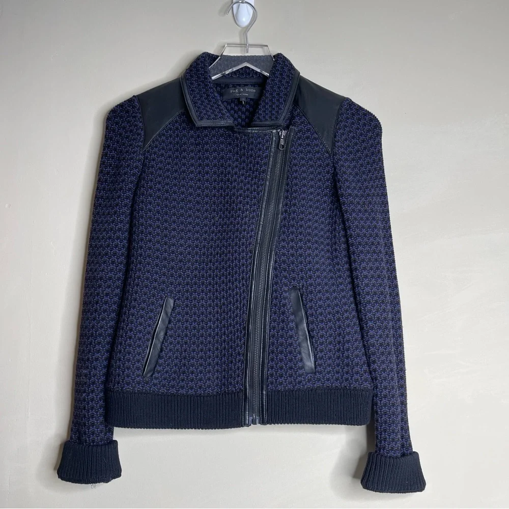 Rag & Bone Melinda Knit Boucle Biker Jacket wool & leather